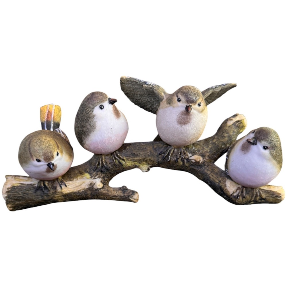 Four Birds on a Branch Figurine Polyresin 4 love birds Nature Home Decor Brown